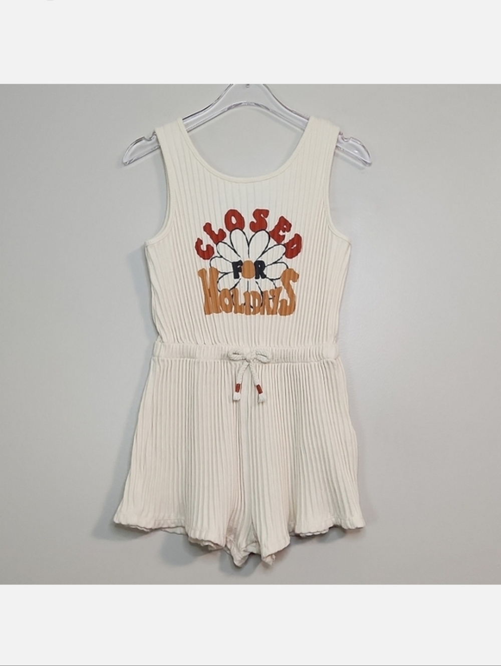 Zara Girls Cream Ribbed 60's/70's Theme Romper, Size 6 (8) ~ EUC